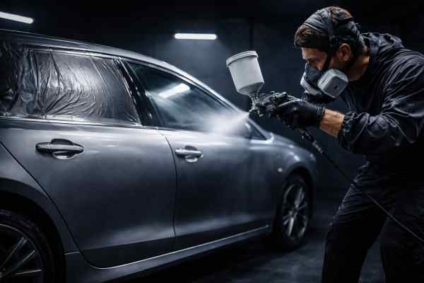 Lakierowanie drzwi samochodu w profesjonalnej komorze lakierniczej