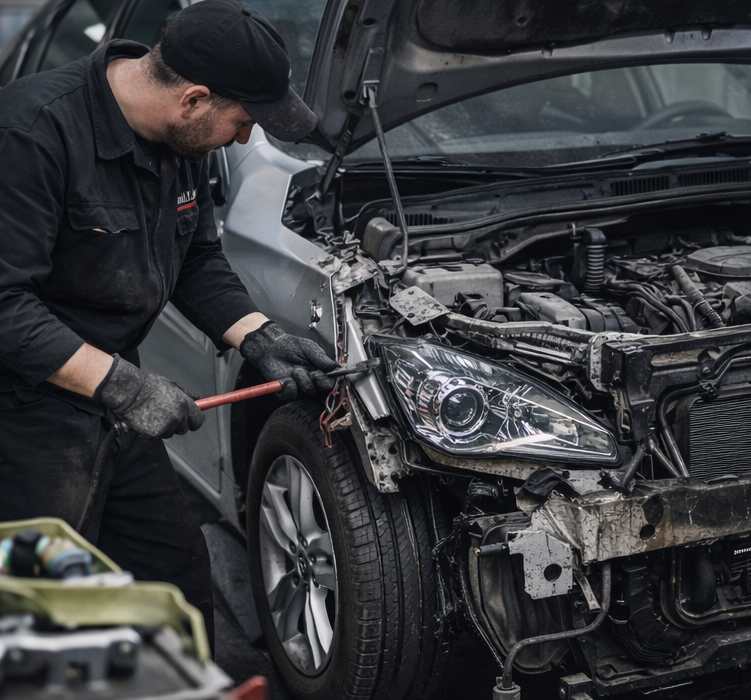 Naprawa powypadkowa przodu samochodu w warsztacie we Wrocławiu – prostowanie i naprawa konstrukcji nadwozia