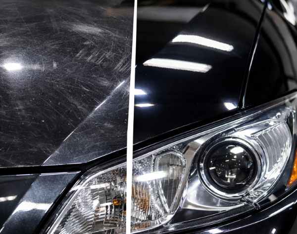 полировка автомобиля до и после восстановление блеска