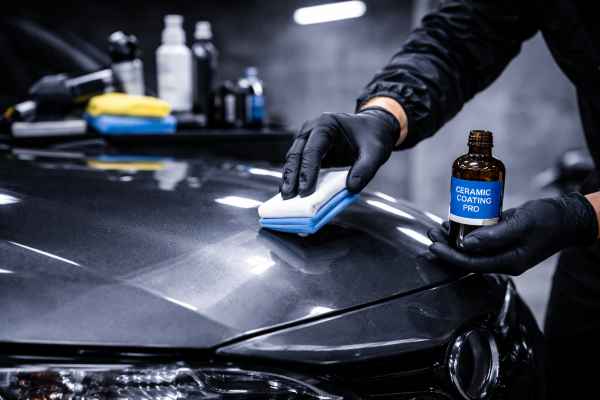 Mycie detailingowe samochodu z użyciem piany aktywnej w profesjonalnym warsztacie