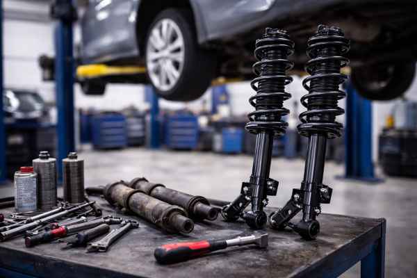 Амортизаторы автомобиля — новые и изношенные для сравнения