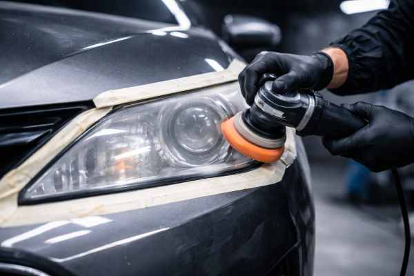 процесс полировки фар автомобиля удаление помутнения