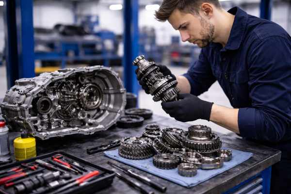 Samochód na podnośniku ze zdemontowaną skrzynią biegów – WELLAUTO