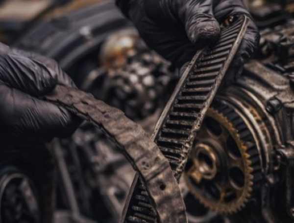 Zużyty pasek rozrządu podczas demontażu w serwisie samochodowym Wrocław